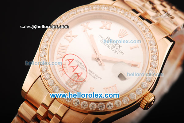Rolex Datejust Oyster Perpetual Automatic Movement Full Rose Gold with Silvery Dial and Diamond Bezel - Click Image to Close